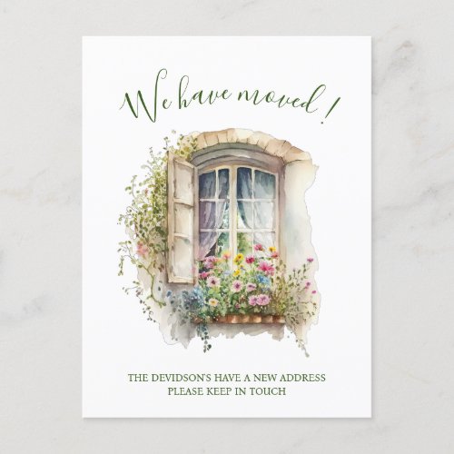 Watercolor Windows with Flowers New Home Moving An Postcard