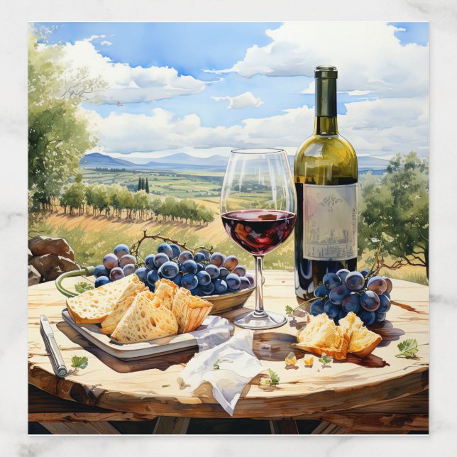 Watercolor Wine and Vineyard Background Envelope Liner (Design)