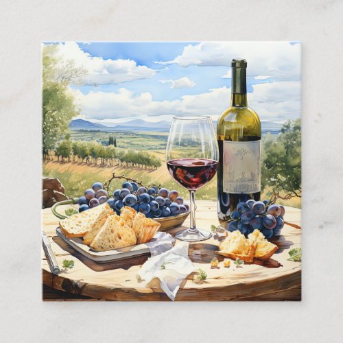 Watercolor Wine and Vineyard Background Square Business Card