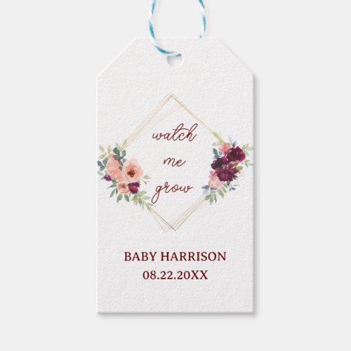 WATERCOLOR WINE BLUSH PINK FLORAL GEOMETRIC FRAME GIFT TAGS