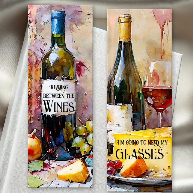 Watercolor Wine  Bookmarks (Bookmark featuring a messy watercolor painting of wine with cheese, celebrating the good life.)