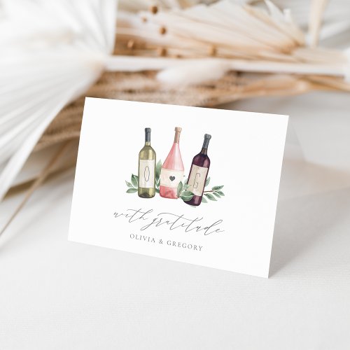 Watercolor Wine  Botanical Couples Thank You Card