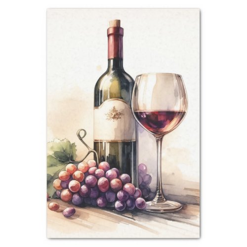 Watercolor Wine Bottle and Grapes Decoupage Tissue Paper