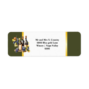 Watercolor wine bottles grapes chic country green label