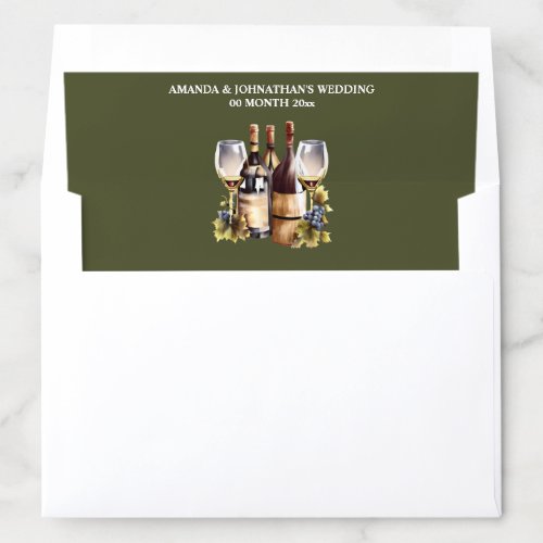 Watercolor wine bottles grapes country green envelope liner