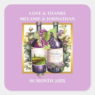 Watercolor wine bottles grapes lavendar vineyard  square sticker