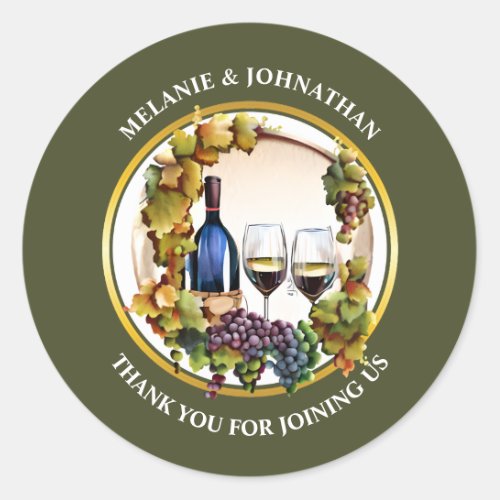 Watercolor wine bottles grapes winery country chic classic round sticker