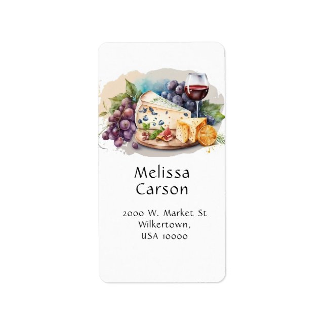 Watercolor Wine Cheese & Grapes Arrangement  Label (Front)