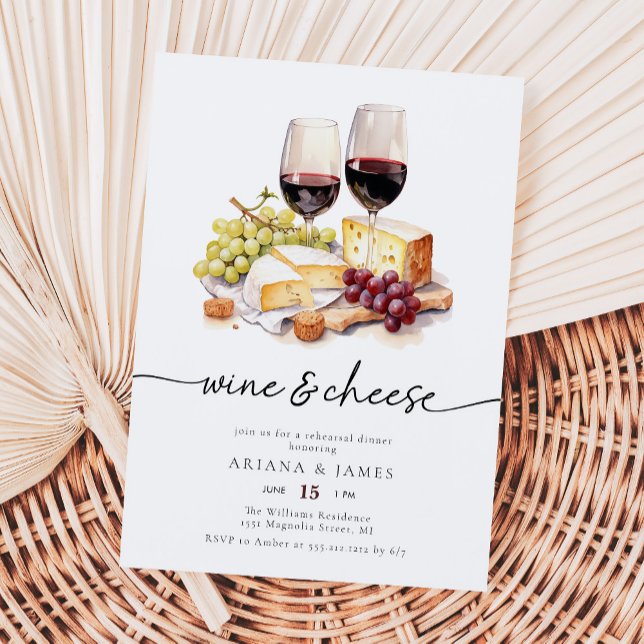 Watercolor Wine & Cheese Rehearsal Dinner Invitation (Creator Uploaded)