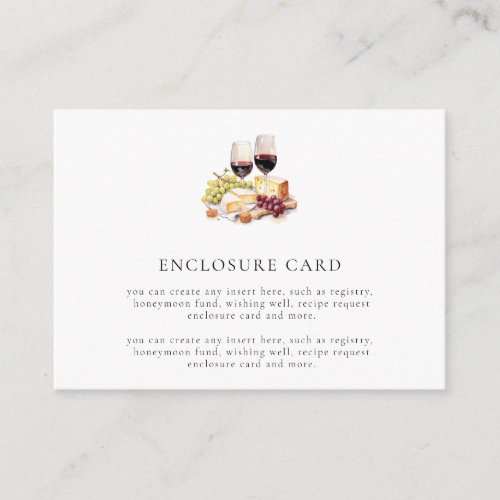 Watercolor Wine  Cheese Wedding Enclosure Card