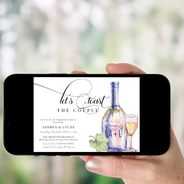 Watercolor Wine | Elegant Engagement Party Invitation (Front Digital)