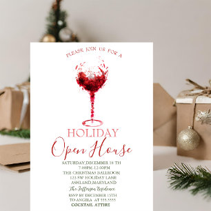 Watercolor Wine Glass Snowflakes Open House Invitation