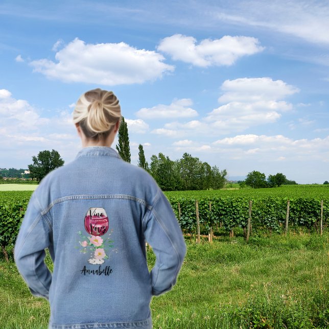 Watercolor Wine Glass Vineyard Bachelorette Party Denim Jacket (Creator Uploaded)