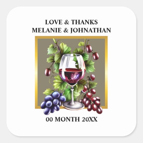 Watercolor wine glass vineyard grapes country chic square sticker
