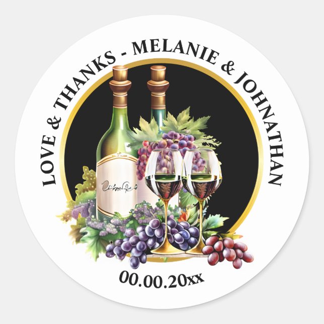 Watercolor wine glasses bottles winery vineyard  classic round sticker (Front)