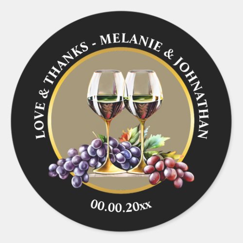 Watercolor wine glasses grapes elegant winery vine classic round sticker