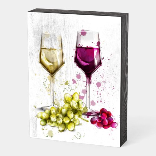 Watercolor Wine Glasses Wooden Box Sign