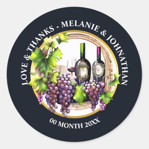 Watercolor wine grapes bottles glass round winery classic round sticker