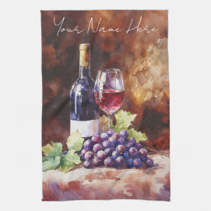 Watercolor Wine Kitchen Towel