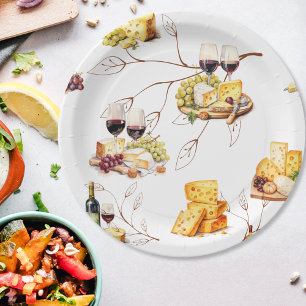 Watercolor Wine Pattern Paper Plates
