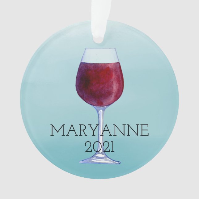Watercolor Wine Personalized Christmas Ornament (Front)