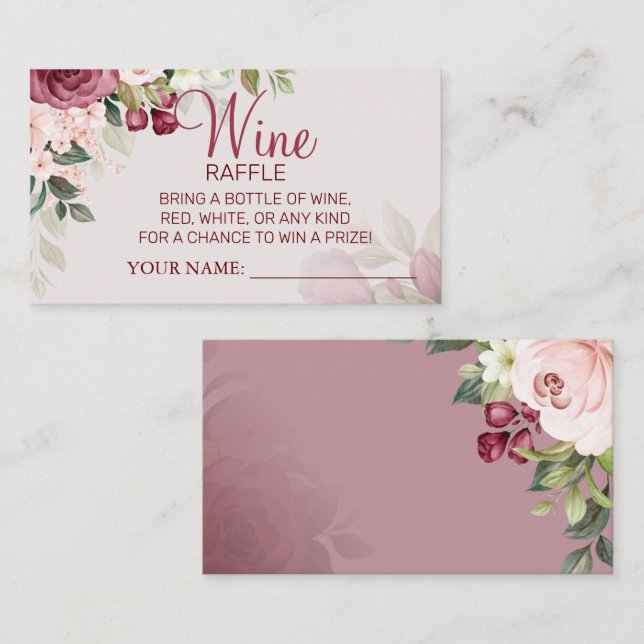 Watercolor  Wine raffle ticket Bridal Shower card (Front/Back)