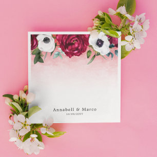 Watercolor Wine Red White Floral   Napkins