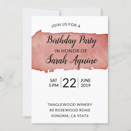 Watercolor Wine Stain Winery Birthday Party Invitation