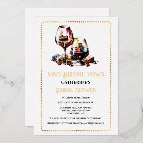 Watercolor wine tasting pairing vineyard gold foil invitation