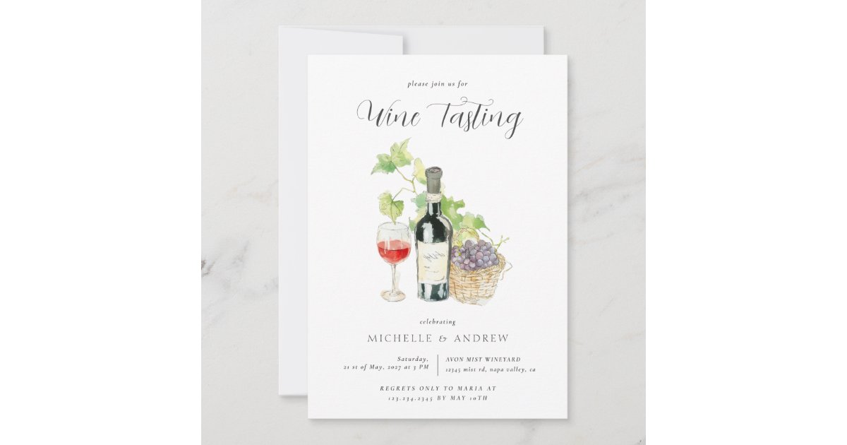 Watercolor Wine Tasting QR Code Wedding Shower Invitation | Zazzle