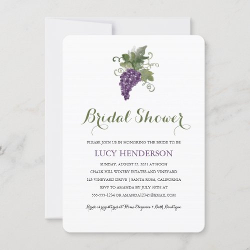 Watercolor Wine Vineyard  Bridal Shower Invitation