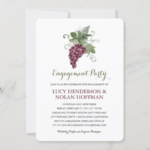 Watercolor Wine Vineyard  Engagement Party Invitation