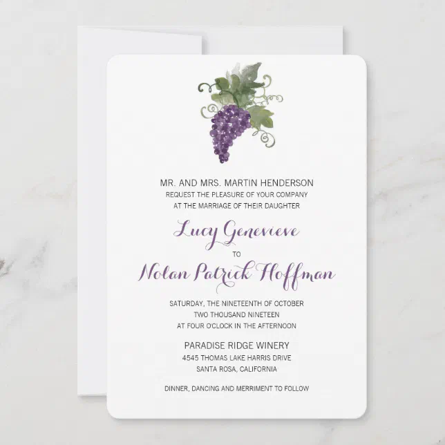 Watercolor Wine Vineyard | Wedding Invitation | Zazzle
