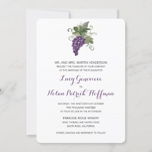 Watercolor Wine Vineyard  Wedding Invitation