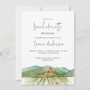 Watercolor Winery Bachelorette weekend Party Invitation