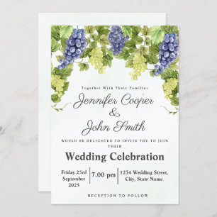 Watercolor Winery Grape Vines Vineyard Wedding Inv Invitation