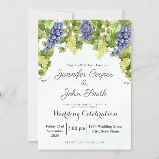 Watercolor Winery Grape Vines Vineyard Wedding