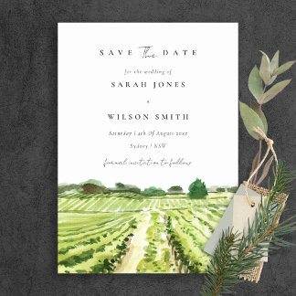 Watercolor Winery Vineyard Save The Date Card