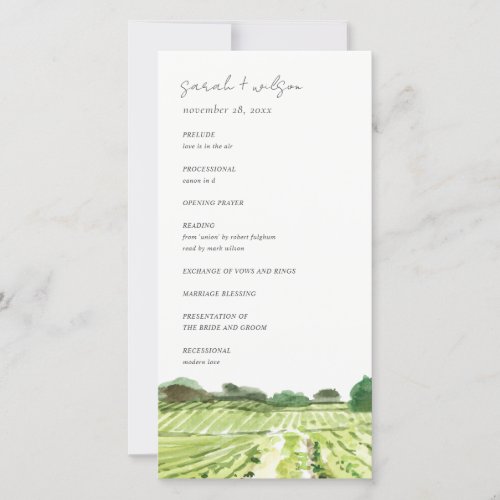 Watercolor Winery Vineyard Wedding Program Card