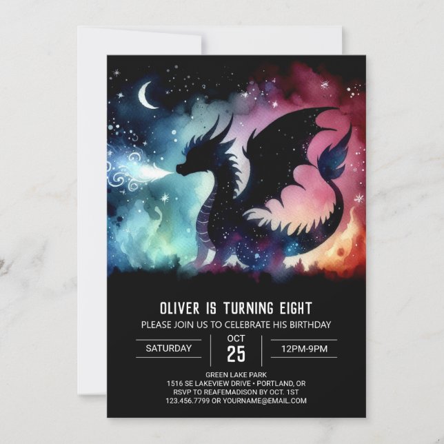 Watercolor Winged Dragon Birthday Customizable Invitation (Front)