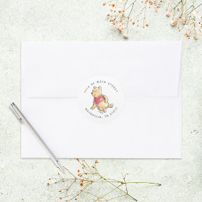 Watercolor Winnie the Pooh Baby Shower Address Classic Round Sticker