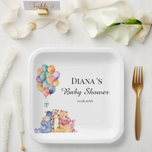 Watercolor Winnie the Pooh Baby Shower paper plate