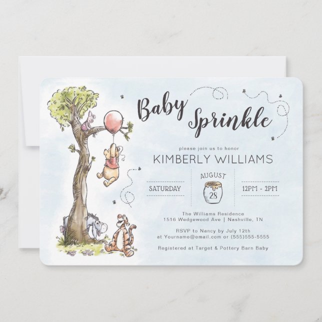 Watercolor Winnie the Pooh | Baby Sprinkle Invitation (Front)