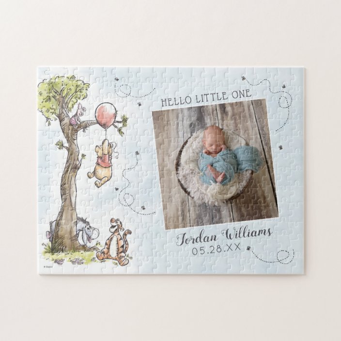 Watercolor Winnie the Pooh Birth Announcement Jigsaw Puzzle