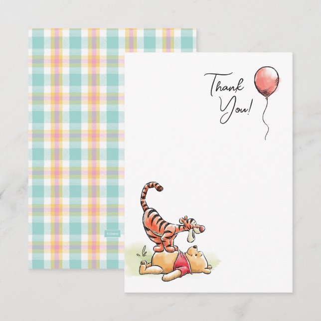 Watercolor Winnie the Pooh & Birthday Thank You Card (Front/Back)