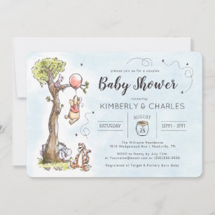 Watercolor Winnie the Pooh   Couples Baby Shower Invitation