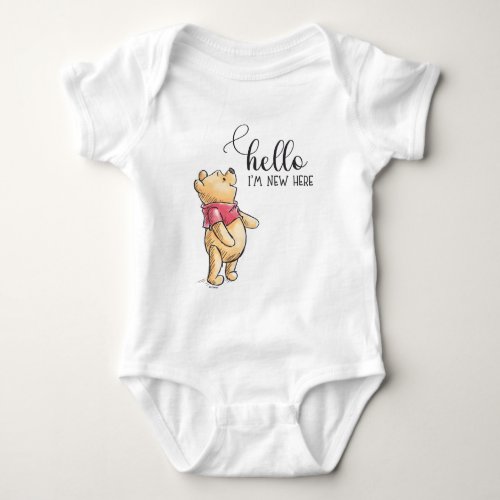 Watercolor Winnie the Pooh  Hello Im New Here Baby Bodysuit