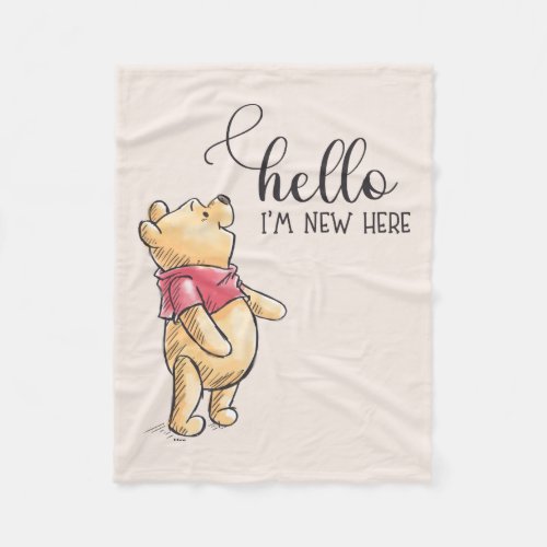 Watercolor Winnie the Pooh  Hello Im New Here Fleece Blanket