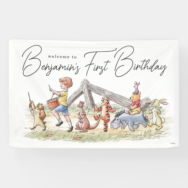 Watercolor Winnie the Pooh & Pals Birthday Banner (Horizontal)