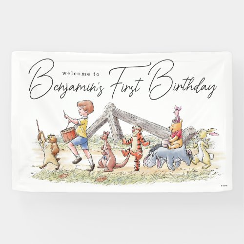 Watercolor Winnie the Pooh  Pals Birthday Banner